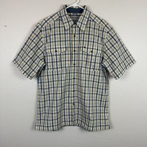 Carhartt Short Sleeve Plaid Button Down Shirt Yellow Blue Cream Large
